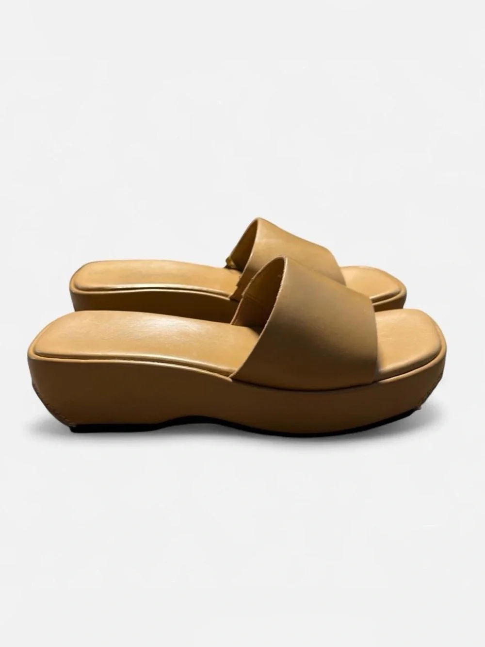 New Womens Tan Platform Slide Sandals